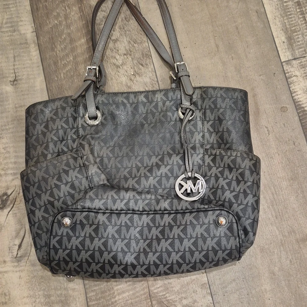 MK Michael Kors Signature Monogram Tote Bag Charcoal Gray